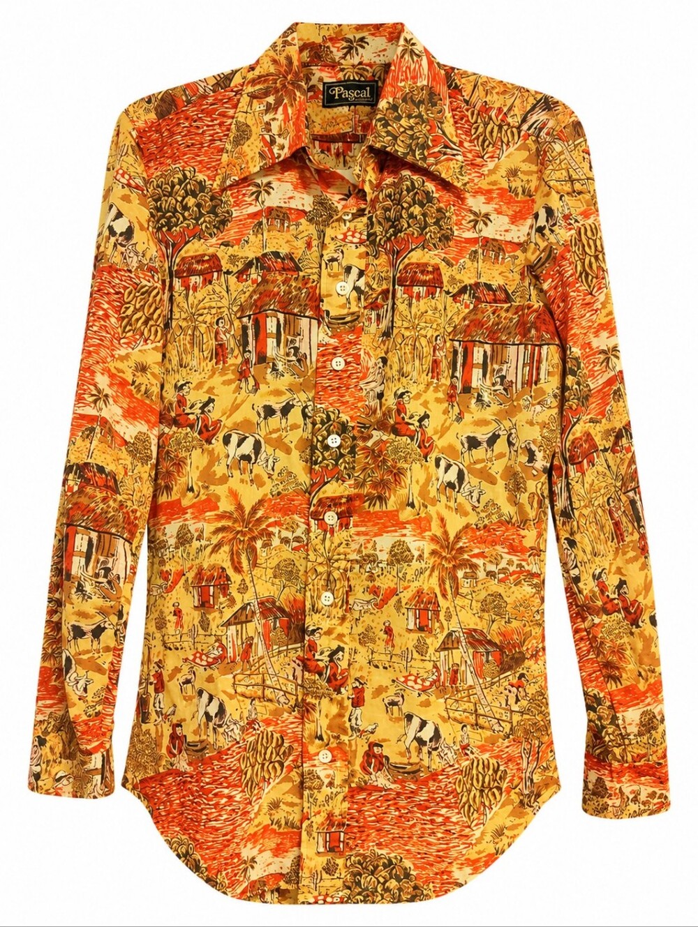 Pascal Vintage Scenic Novelty Print Button-Up Dagger Collar Shirt
